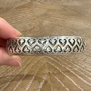 Brighton Silver Plated Open Heart Scroll Hinged‎ Bangle Bracelet